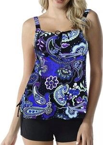 Septangle Womens Plus 18W Bathing Suit Paisley Swimsuit Tankini Top